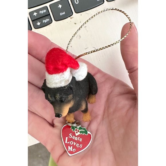 Vintage 90's Ganz Rottweilier Christmas Ornament Dog New Santa Loves Me … - Picture 11 of 12